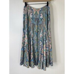 Bohemian Full Skirt Maxi Womens Medium Blue Smocked Waist Flowy Hippie Festival